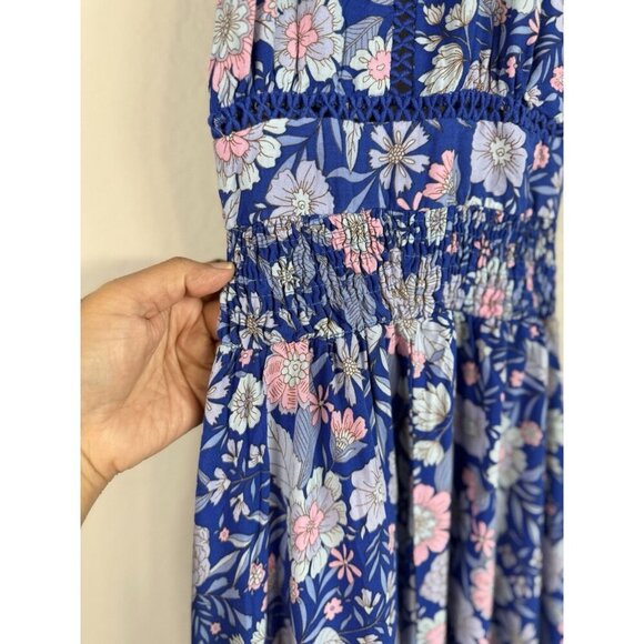 Abel the Label Blue Bell Cottage Floral Maxi Halter Backless Tie Back Dress Sz M - Picture 7 of 16